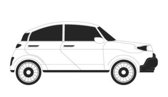 Small suv car black and white 2D line cartoon object. Powerful machine. Family auto with spacious salon isolated outline item. Off road vehicle side view monochromatic flat spot illustration vector