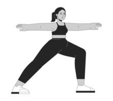 Curvy middle eastern woman practicing yoga black and white 2D line cartoon character. Plus sized arab female training isolated outline person. Body positive monochromatic flat spot illustration vector