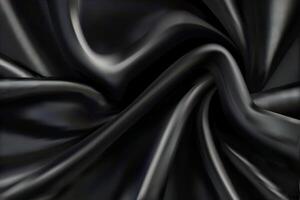 Black satin silk luxury material cloth with curves and folds.Horizontal Draped smooth silky textile. Luxury 3D background for banner, presentation, poster, advertising design. illustration vector