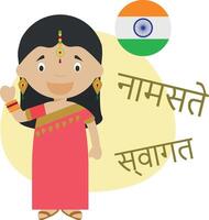 illustration of cartoon character saying hello and welcome in Hindi vector