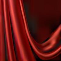 Luxurious smooth red satin fabric drapery background with place for text.Red elegant silky realistic fabric with curves and glossy surface. illustration.Satin texture for design vector