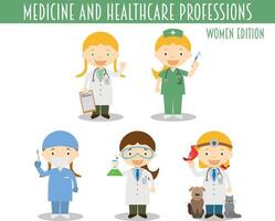 Set of Medicine and Healthcare Professions in cartoon style. Women Edition. vector