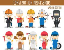 Set of Construction Professions in cartoon style. Women Edition. vector
