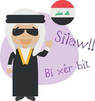 ilustración de dibujos animados personaje diciendo Hola y Bienvenido en kurdo vector