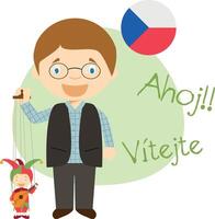 ilustración de dibujos animados personaje diciendo Hola y Bienvenido en checo vector