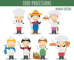 Set of Food Industry Professions in cartoon style. Women Edition. vector