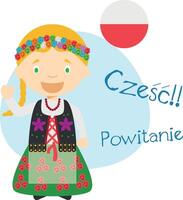 ilustración de dibujos animados caracteres diciendo Hola y Bienvenido en polaco vector
