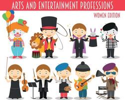 Set of Arts and Entertainment Professions in cartoon style. Women Edition. vector