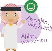 illustration of cartoon character saying hello and welcome in Arabic vector
