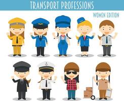 Set of Transport Professions in cartoon style. Women Edition. vector