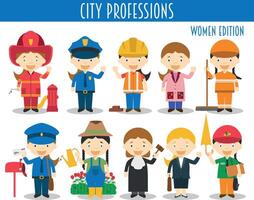 Set of City Professions in cartoon style. Women Edition. vector