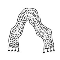 Knitted scarf doodle Hand drawn winter accessories Single design element for card, print, design, decor vector