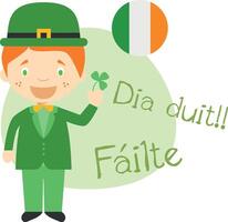 illustration of cartoon character saying hello and welcome in Irish vector