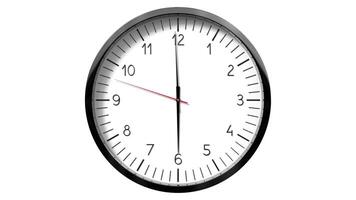 Classic wall clock on white background - 6 o clock video