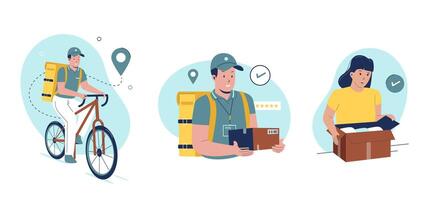 Concept illustration of a courier delivering goods packages vector