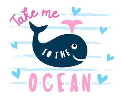 Cute blue whale kids T shirt design. Travel banner. Resort poster vector