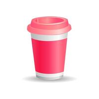Cute 3D pink paper cup. Sample blank. Realistic clip art. Advertising template. Cafe menu design element. Tea or coffee banner. Isolated object. Editable color and shape. Abstract icon or logo. vector