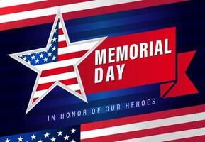 Memorial Day greeting card design with US star icon vector