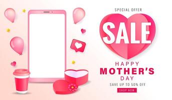 Mother's day sale up to 50 percent off web banner, order online concept vector