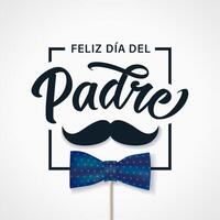 Spanish Father's Day greetings, square card with 3D bow tie vector