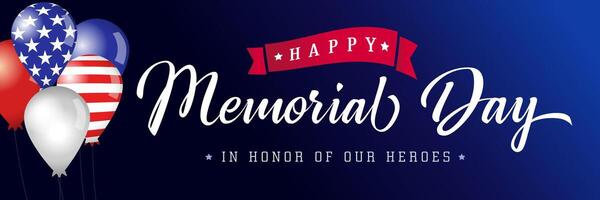 Happy Memorial Day Internet horizontal banner, web button design. Wallpaper decoration with 3D balloons vector