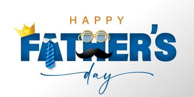 Happy Father's Day horizontal decoration, postcard design with 3D objects vector