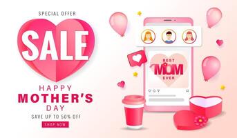 Concept for Mother's Day promotion with heart gift box and network icons vector