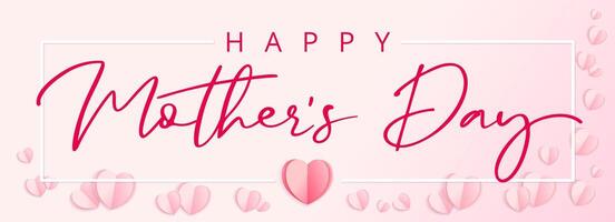 Mother's Day pink postcard with 3D paper hearts vector
