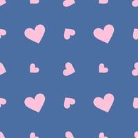 Pink Hearts on blue background seamless pattern. Illustration, flat style. Valentine day texture. Love concept. Fabric with heart print for pajamas, kids clothes. vector