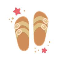 dar la vuelta fracasos icono con estrellas de mar linda vistoso Zapatos para verano diseño. playa vacaciones concepto. dibujos animados ilustración aislado en blanco. plano diseño. vector