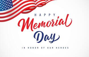 Happy Memorial Day clipart greetings with 3D flag frame vector
