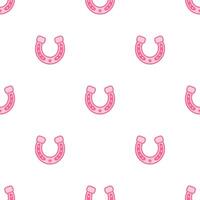 Pink core horseshoe. Cowboy western and wild west theme seamless pattern. Hand drawn illustration. Doodle texture. Doodle Pink horseshoe vector