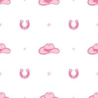 Pink core horseshoe and Cowboy hat. Cowboy western and wild west theme seamless pattern. Cartoon style. Wild west texture vector