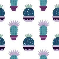 Cute cacti in boho style. Cactus seamless pattern. Trendy boho texture. Cacti fabric print design. Succulent textile. Flat design, doodle style, white background vector