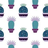 Cute cacti in boho style. Cactus seamless pattern. Trendy boho texture. Cacti fabric print design. Succulent textile. Flat design, doodle style, white background vector