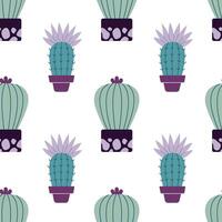 Cute cacti in boho style. Cactus seamless pattern. Trendy boho texture. Cacti fabric print design. Succulent textile. Flat design, doodle style, white background vector