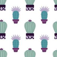 Cute cacti in boho style. Cactus seamless pattern. Trendy boho texture. Cacti fabric print design. Succulent textile. Flat design, doodle style, white background vector