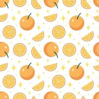 Cute Orange fruit seamless pattern in cartoon style. Hand drawn cartoon Orange illustration texture. Citrus Pattern for kids clothes. vector