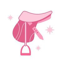 Pink core horse saddle. Cowboy western and wild west theme concept. Hand drawn illustration. Doodle icon. Pink horse saddle vector