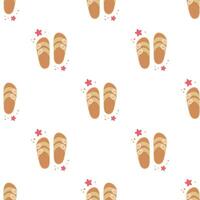 Flip flops icon with starfishes seamless pattern. Cute texture for summer design. Beach vacation concept. Cartoon illustration isolated on white. Flat design. vector