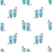 Flip flops icon with starfishes seamless pattern. Cute texture for summer design. Beach vacation concept. Cartoon illustration isolated on white. Flat design. vector