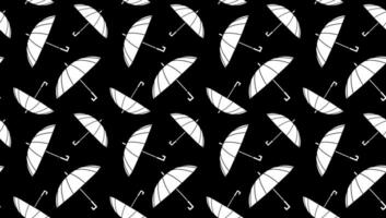 resumen antecedentes blanco paraguas en negro, sin costura patrón, textura para diseño, plano ilustración. linda y acogedor otoño modelo. otoño elementos. minimalista elegante diseño de un impresión. vector