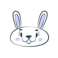 Kawaii muzzle of a cute hare, bunny or rabbit. Illustration for nursery poster. Beautiful decor for baby room, playroom. Cool print for children's clothes, T-shirts, sweaters, pullovers. Kids Mascot vector