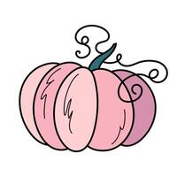 Cute pink autumn pumpkin. Hand drawn illustration for Halloween and Thanksgiving decoration. vector