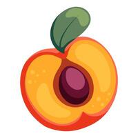 medio de un melocotón sencillo ilustración. maduro jugoso fruta. brillante dibujos animados plano clipart vector
