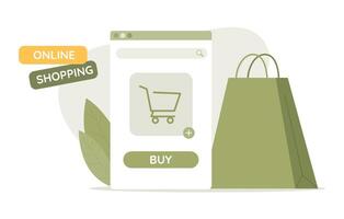 Online market. Shopping cart on screen. Recycle bag. Online shopping concept vector