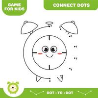 Dot to dot educational game for preschool kids. Activity worksheet. Alarm clock vector