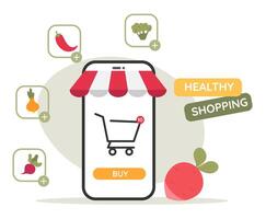 Online ordering healthy food. Online shopping, buy vegetables from market application with delivery vector