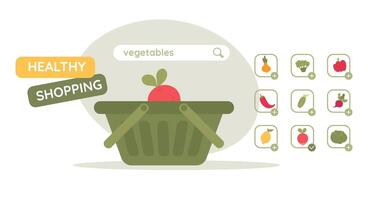 Add to cart vegetables concept. Online shopping. Shopping cart with vegetables vector