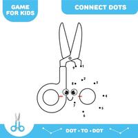 Dot to dot educational game for preschool kids. Activity worksheet. Scissors vector